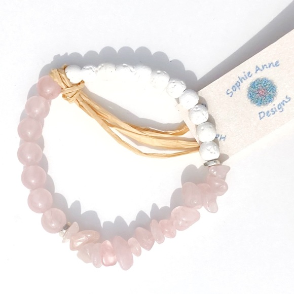 Rose Quartz Lava Stone Bracelet - Picture 1 of 12